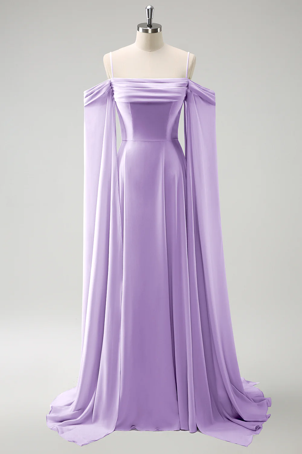 Light Green Cold Shoulder Detachable Sleeves A-Line Chiffon Long Bridesmaid Dress - Image 27