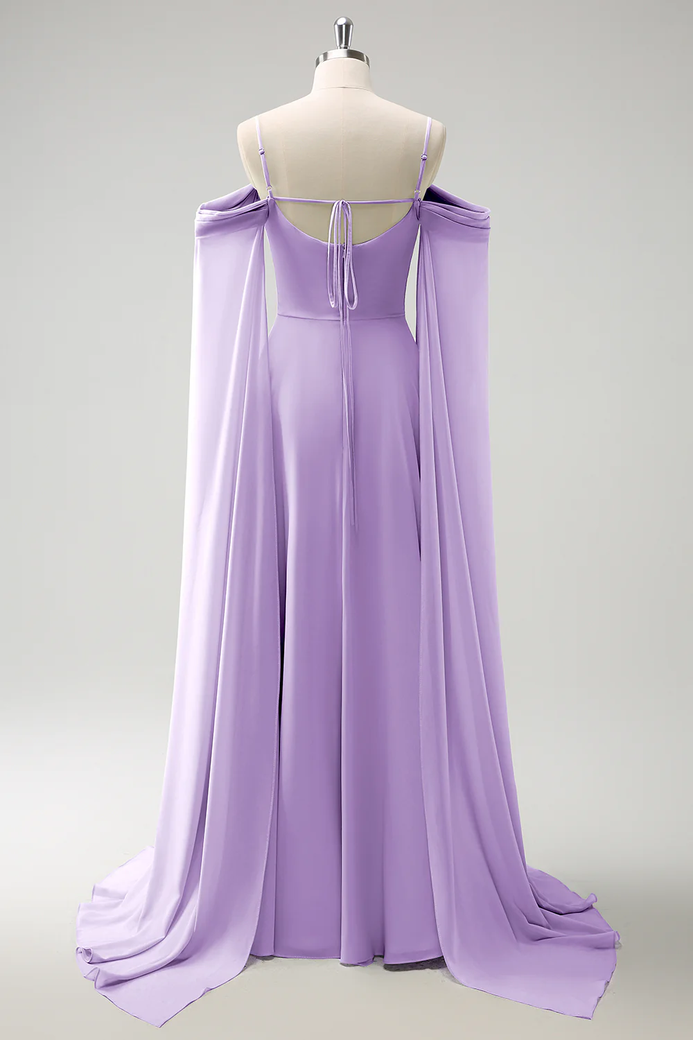 Light Green Cold Shoulder Detachable Sleeves A-Line Chiffon Long Bridesmaid Dress - Image 28