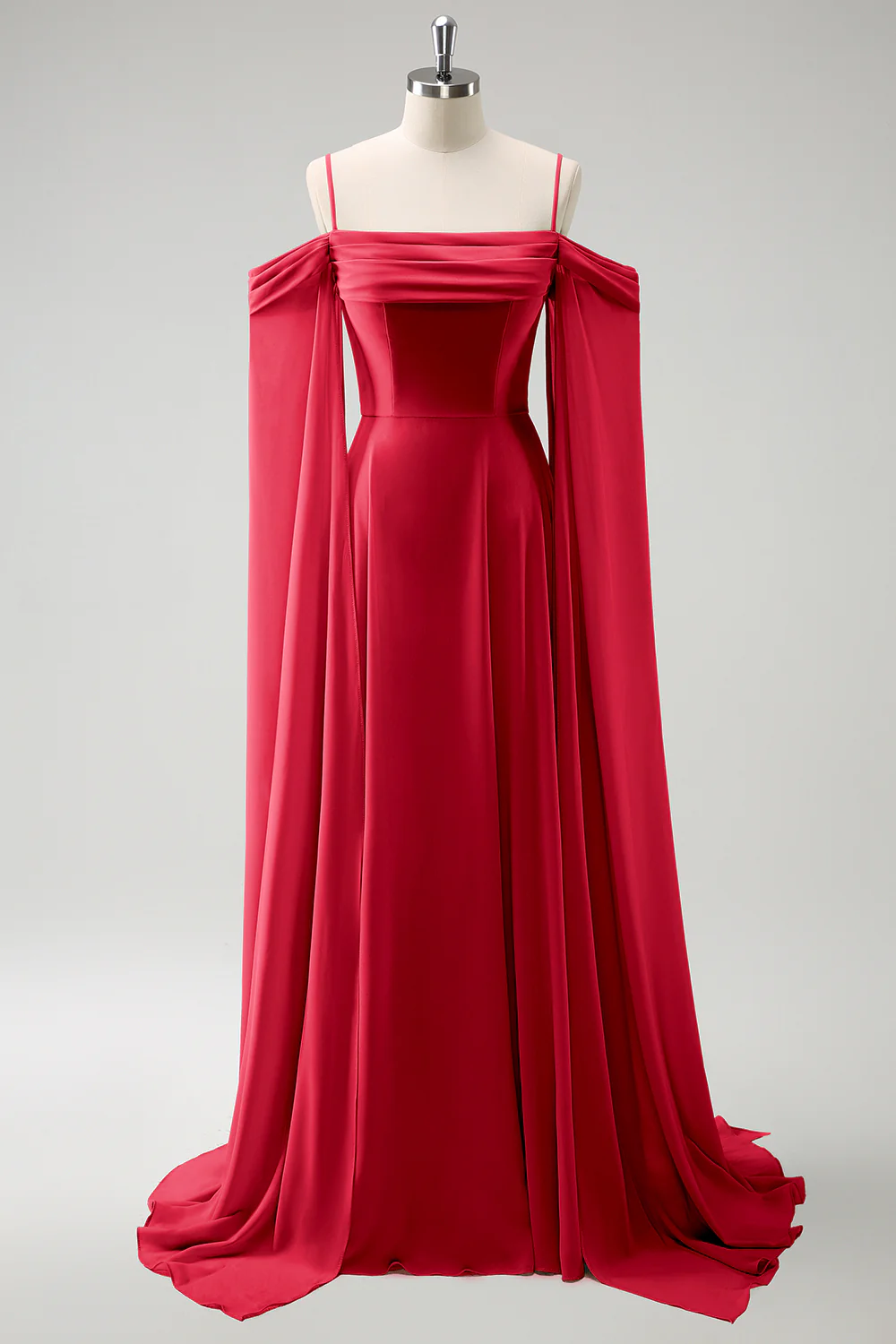 Light Green Cold Shoulder Detachable Sleeves A-Line Chiffon Long Bridesmaid Dress - Image 29