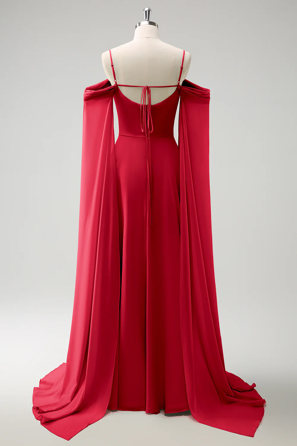 Light Green Cold Shoulder Detachable Sleeves A-Line Chiffon Long Bridesmaid Dress - Image 30