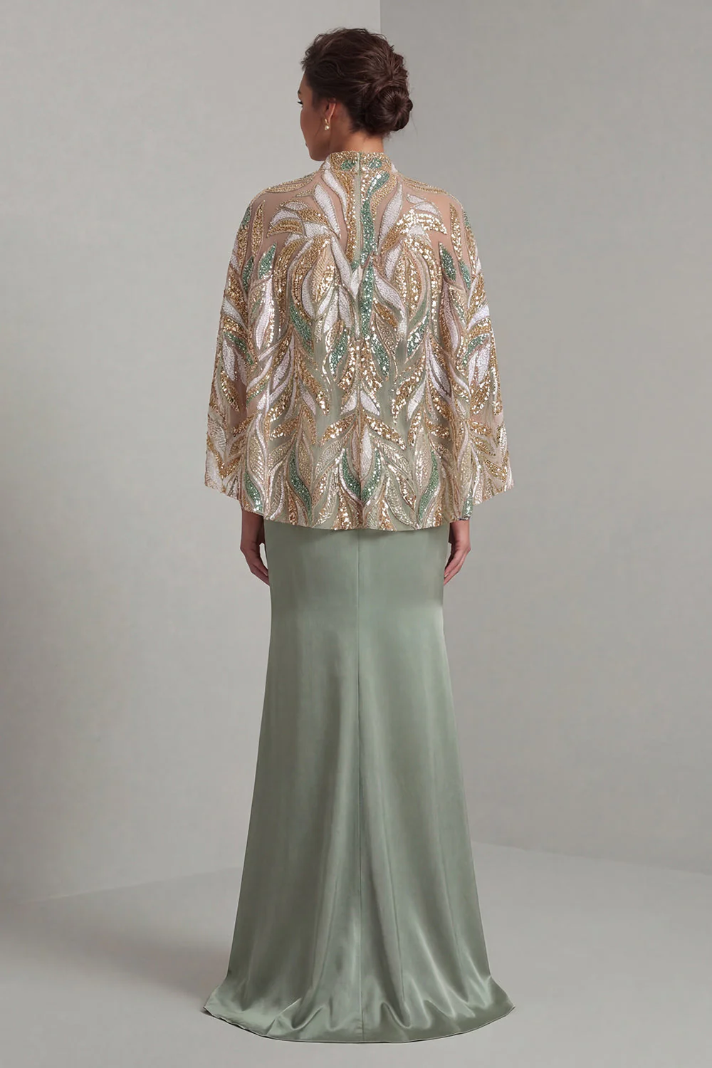 Light Green Mermaid Long Mother of the Bride Dress with Detachable Cape - Image 2