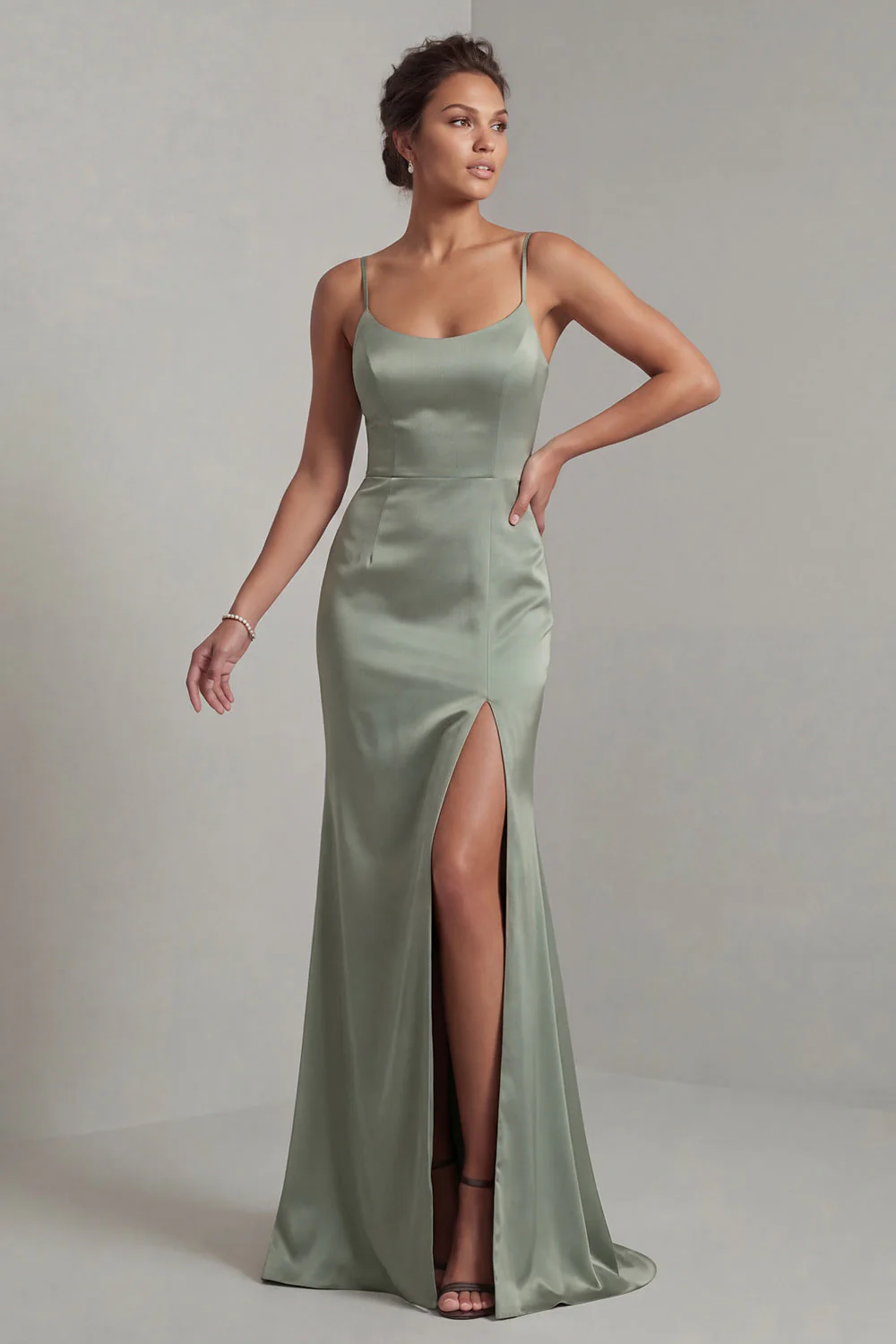 Light Green Mermaid Long Mother of the Bride Dress with Detachable Cape - Image 6