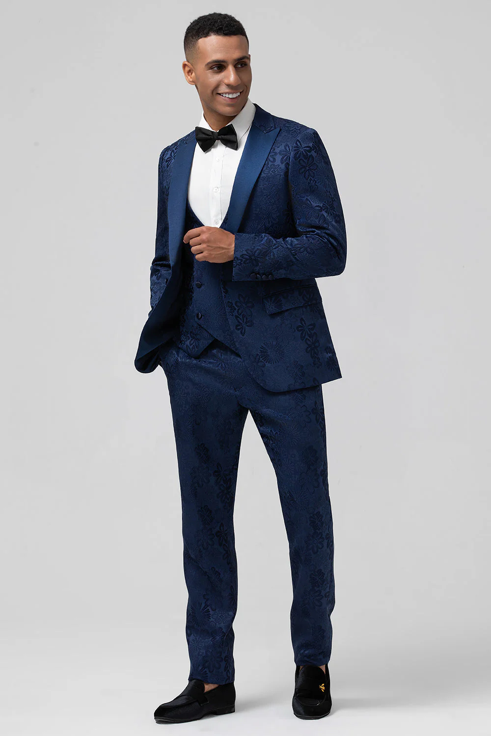 Light Pink 3 Piece Peak Lapel Jacquard One Button Men's Prom Suits - Image 10