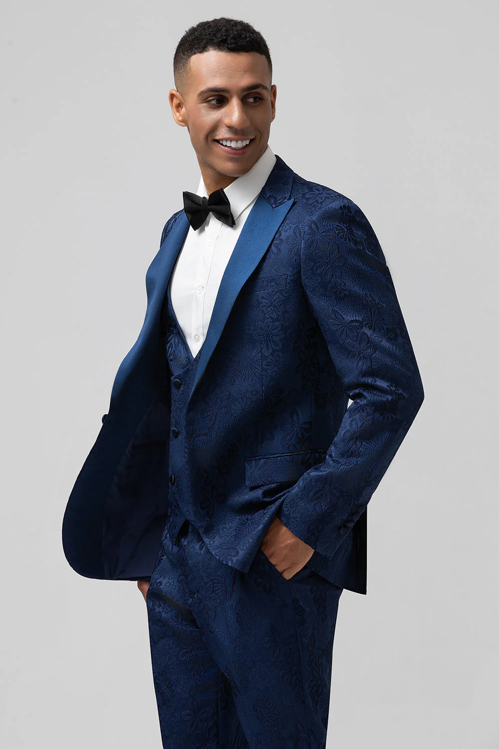 Light Pink 3 Piece Peak Lapel Jacquard One Button Men's Prom Suits - Image 13