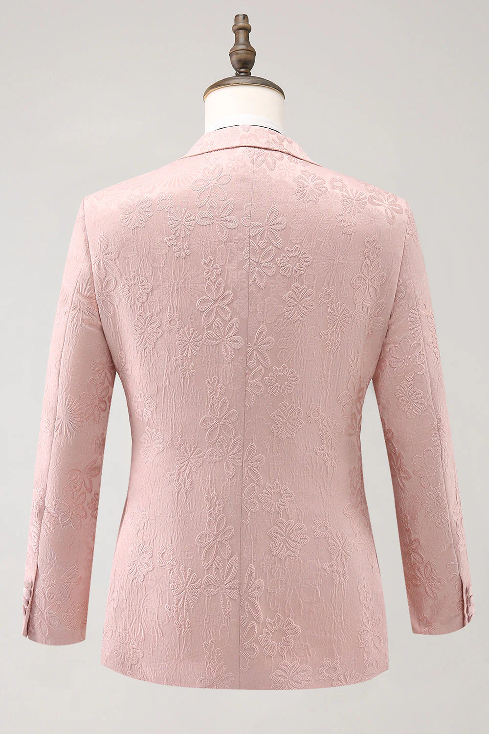 Light Pink 3 Piece Peak Lapel Jacquard One Button Men's Prom Suits - Image 2