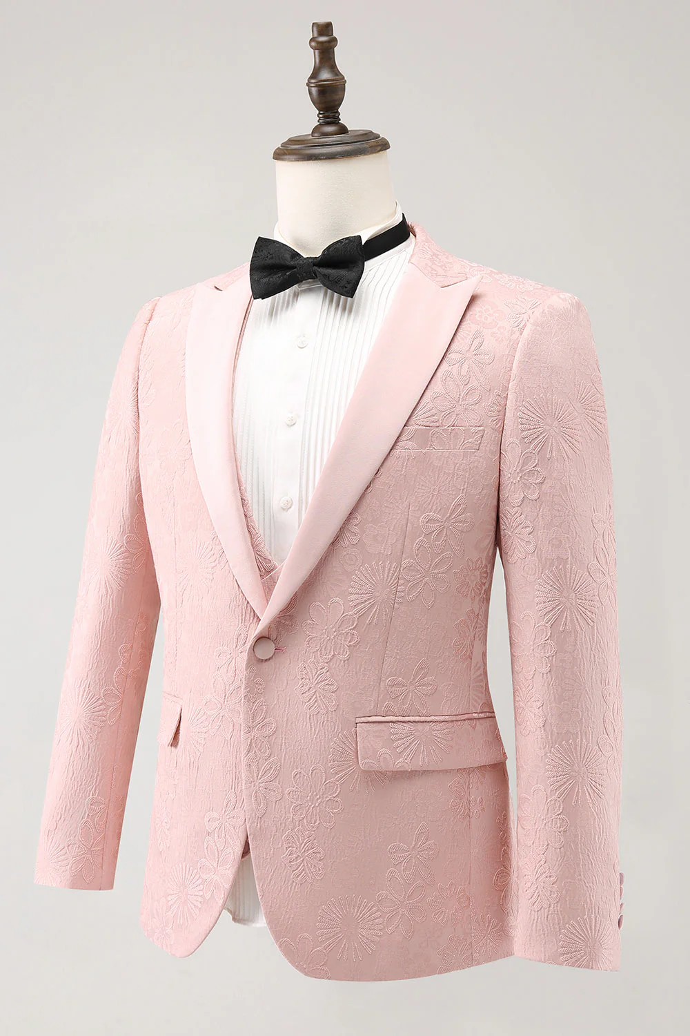 Light Pink 3 Piece Peak Lapel Jacquard One Button Men's Prom Suits - Image 3