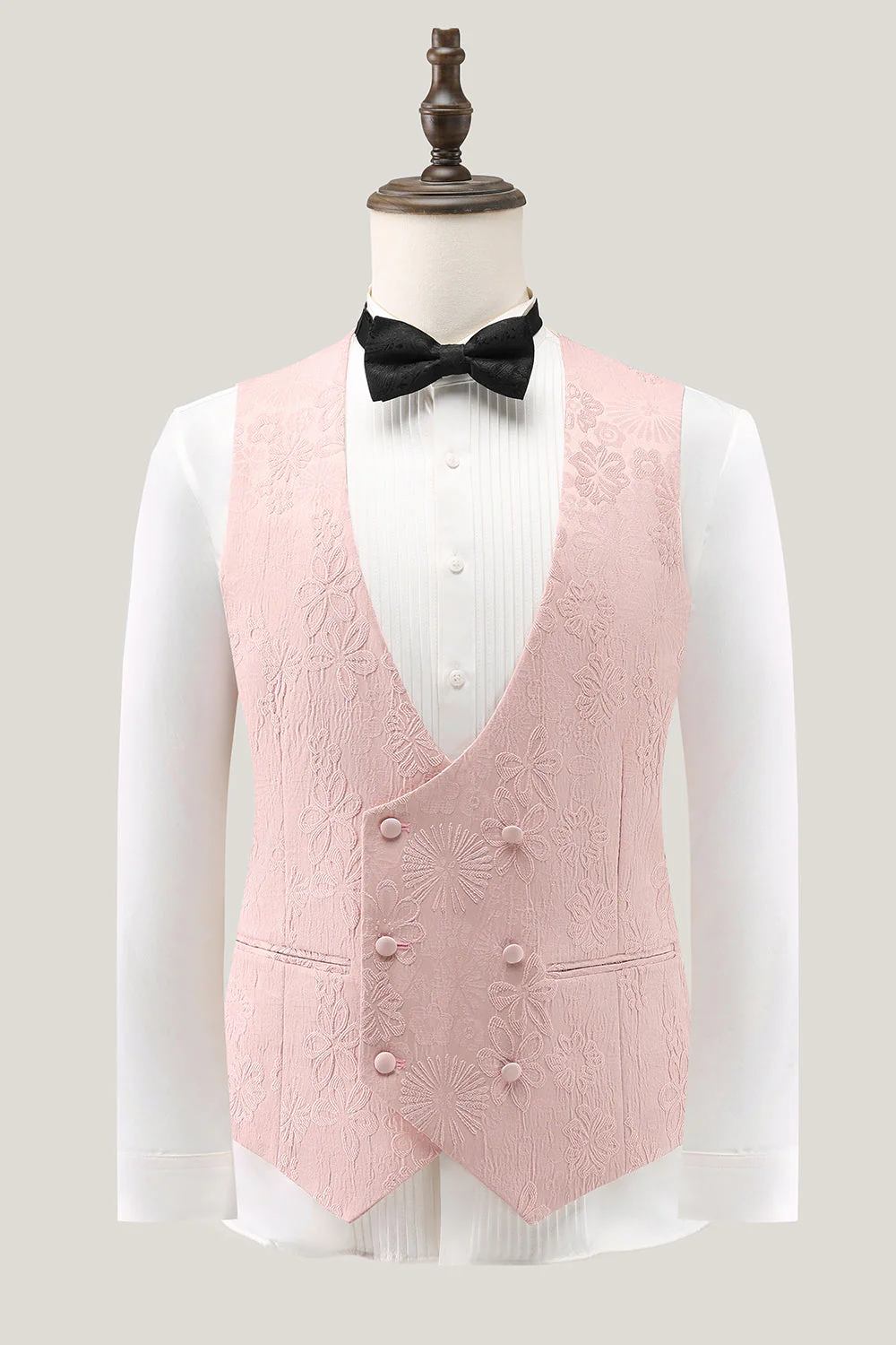 Light Pink 3 Piece Peak Lapel Jacquard One Button Men's Prom Suits - Image 4