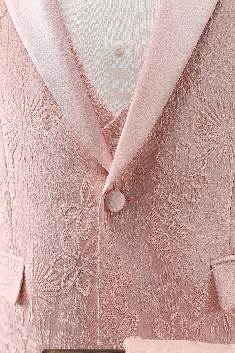 Light Pink 3 Piece Peak Lapel Jacquard One Button Men's Prom Suits - Image 6