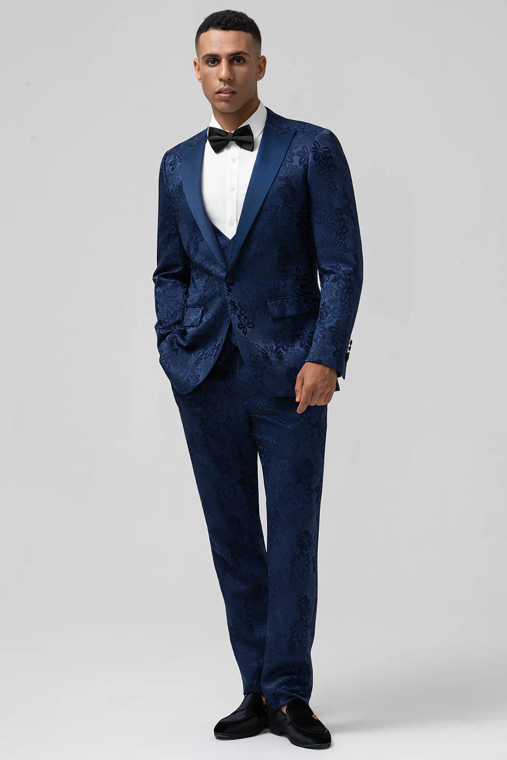 Light Pink 3 Piece Peak Lapel Jacquard One Button Men's Prom Suits - Image 8