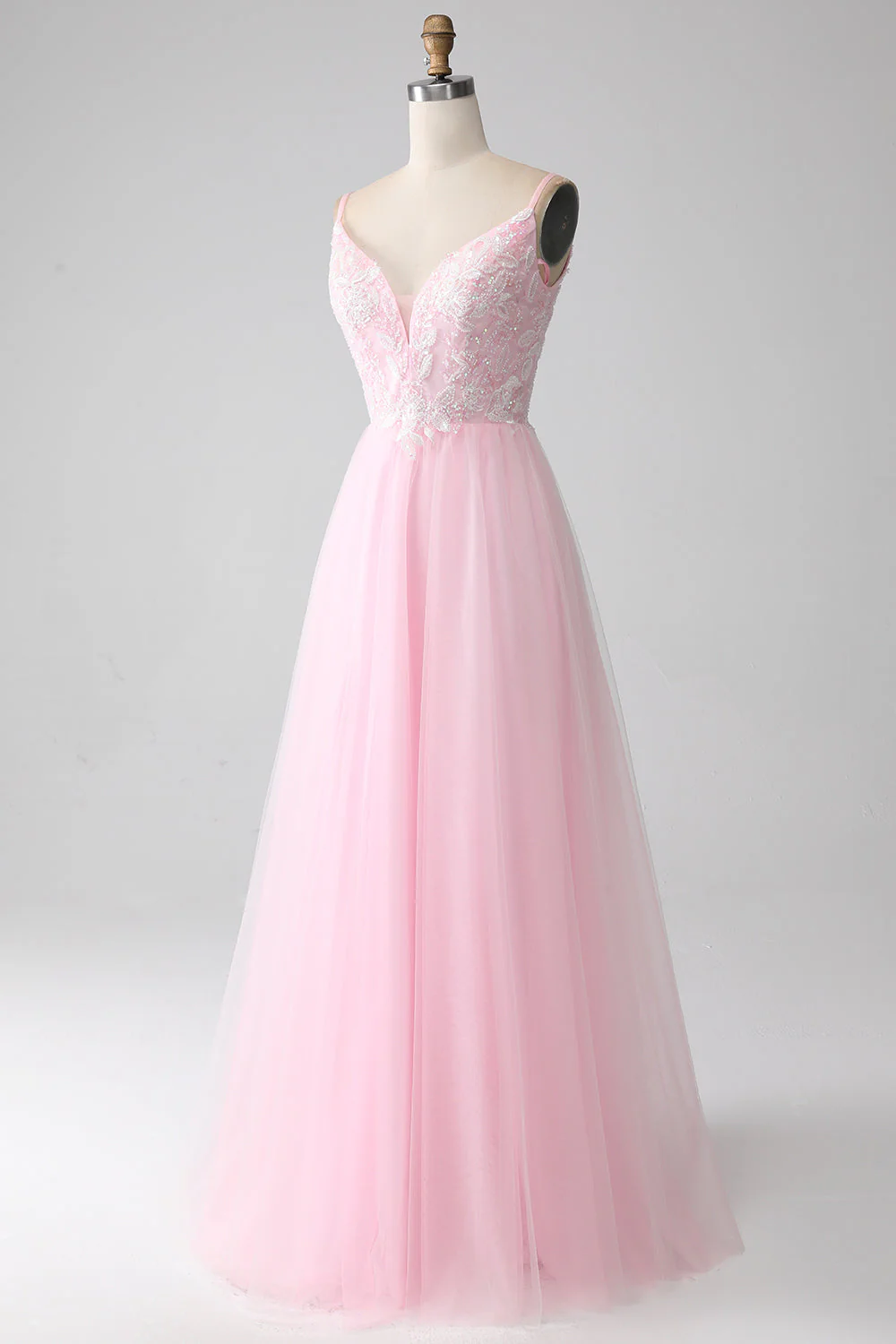 Light Pink A-Line Spaghetti Straps Prom Dress with Beading - Image 3