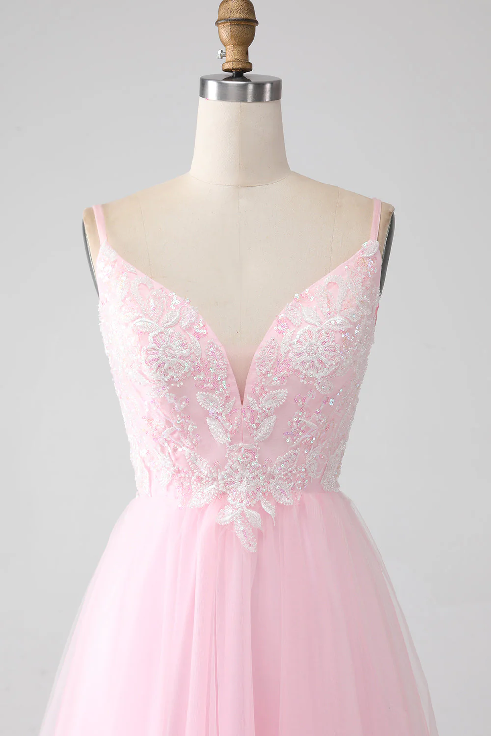 Light Pink A-Line Spaghetti Straps Prom Dress with Beading - Image 4