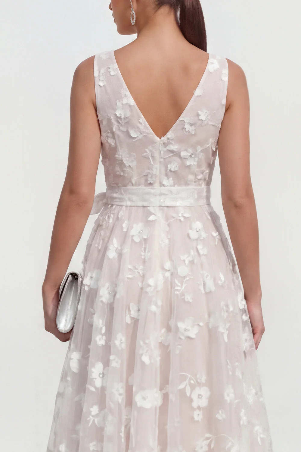 Lilac A-Line V-Neck Midi Floral Dress with Bow - Image 16