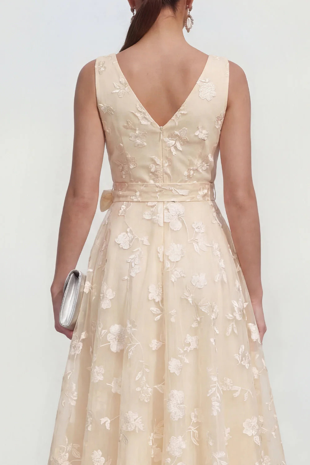 Lilac A-Line V-Neck Midi Floral Dress with Bow - Image 20