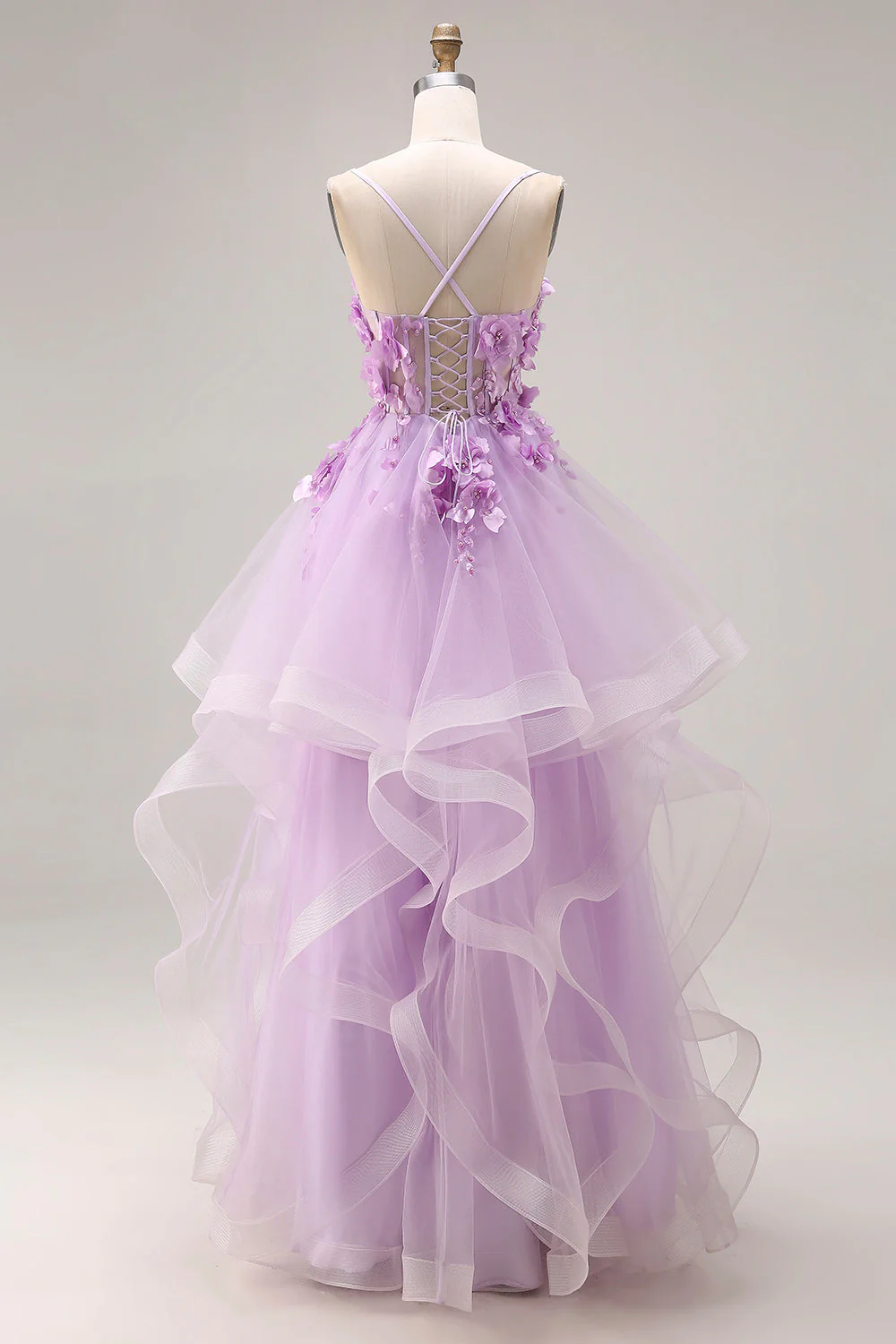 Lilac Sweetheart Princess Lace Up Back 3D Flowers Long Prom Dress with Organza - Image 2