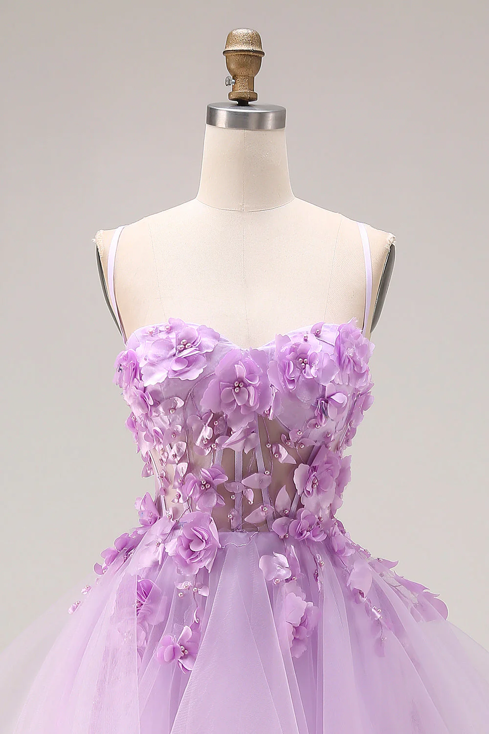 Lilac Sweetheart Princess Lace Up Back 3D Flowers Long Prom Dress with Organza - Image 4
