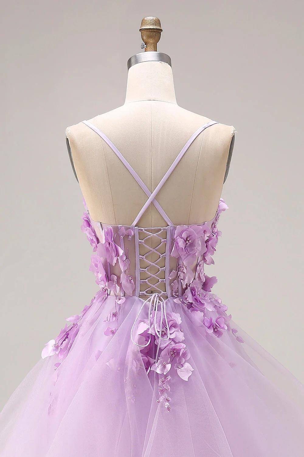 Lilac Sweetheart Princess Lace Up Back 3D Flowers Long Prom Dress with Organza - Image 5