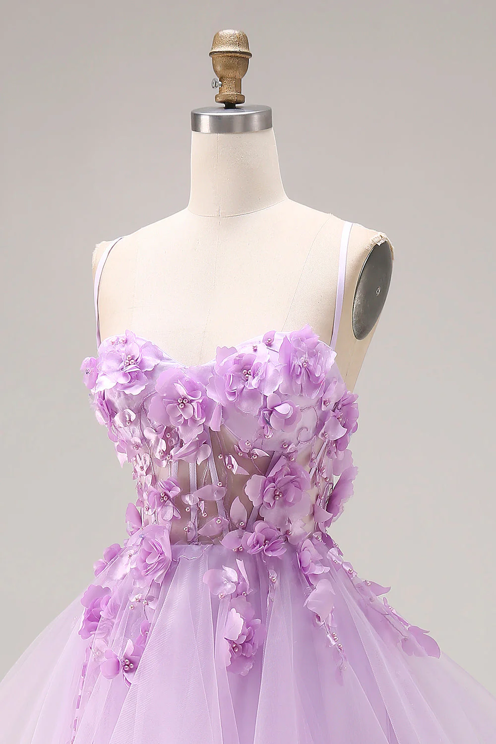 Lilac Sweetheart Princess Lace Up Back 3D Flowers Long Prom Dress with Organza - Image 6