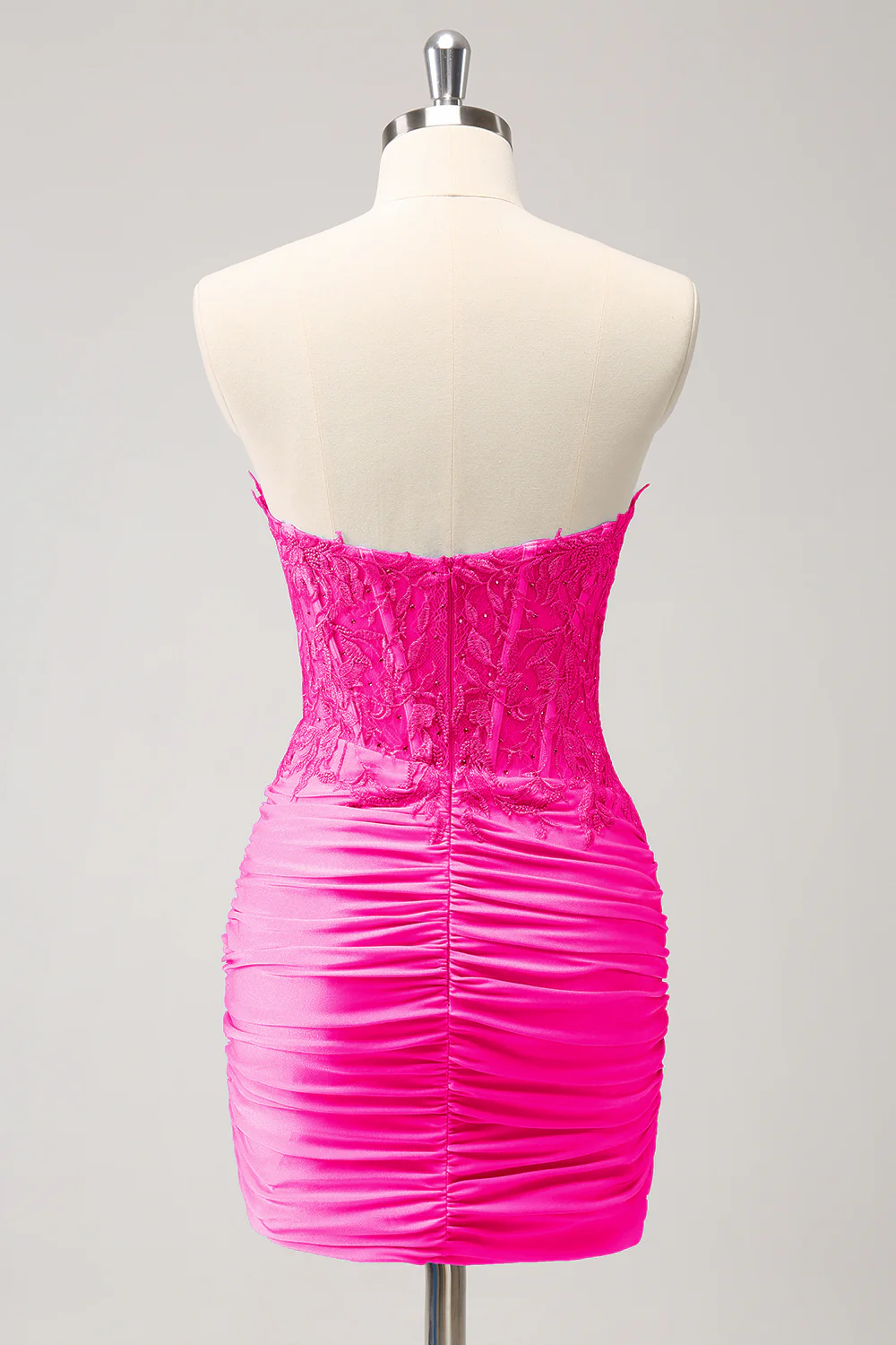 Lilac Strapless Corset Pleated Tight Graduation Dress with Appliques - Image 11