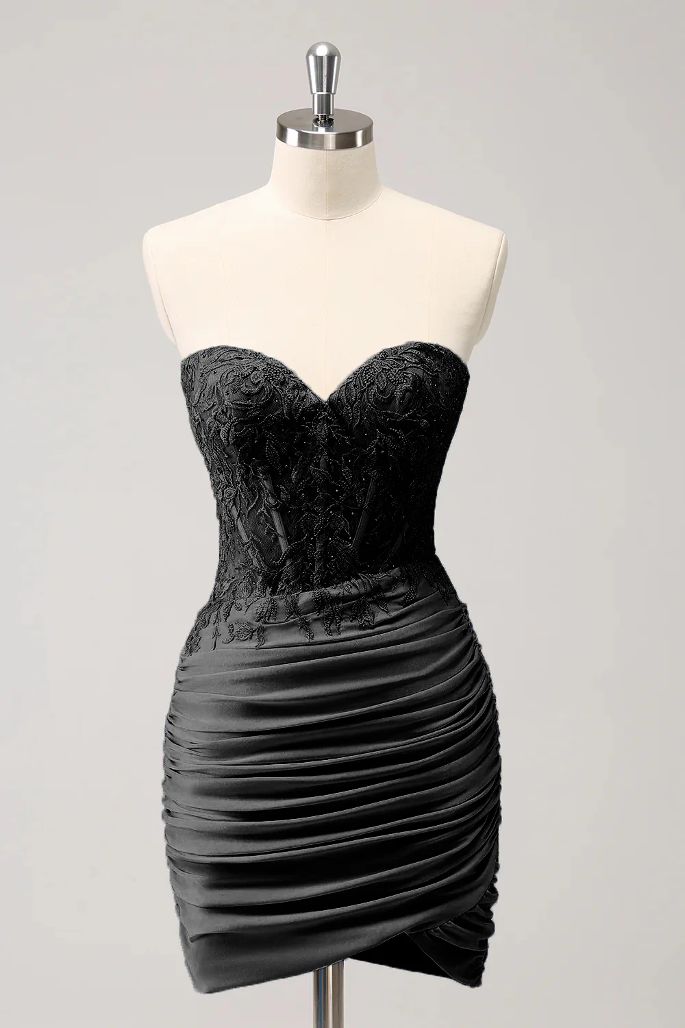 Lilac Strapless Corset Pleated Tight Graduation Dress with Appliques - Image 12