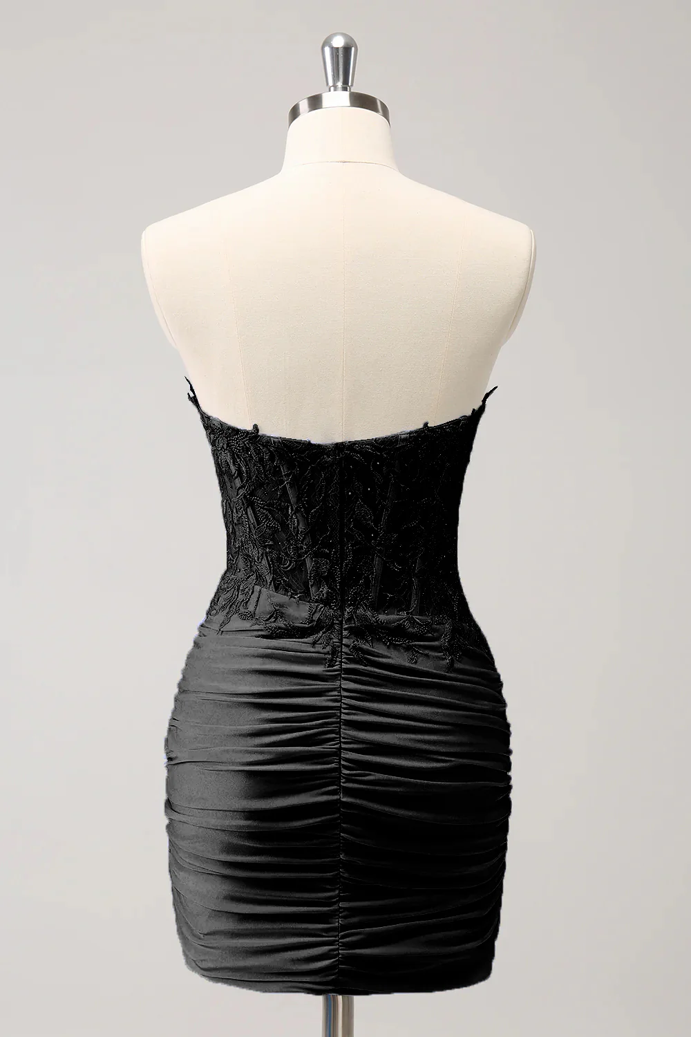 Lilac Strapless Corset Pleated Tight Graduation Dress with Appliques - Image 13