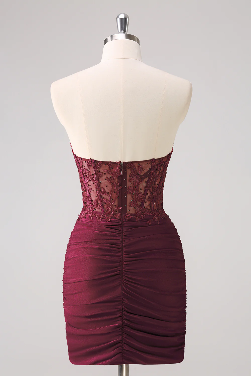 Lilac Strapless Corset Pleated Tight Graduation Dress with Appliques - Image 15
