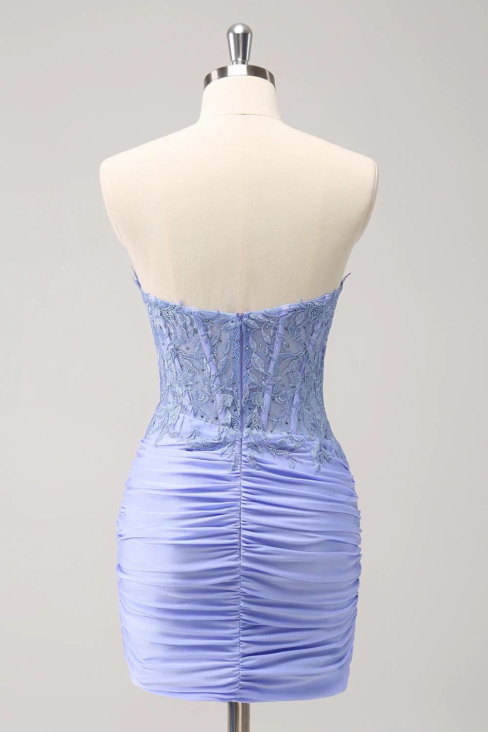 Lilac Strapless Corset Pleated Tight Graduation Dress with Appliques - Image 2
