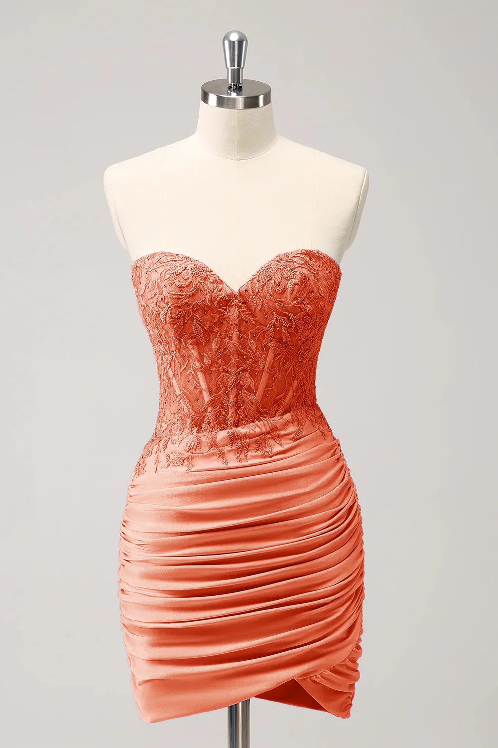 Lilac Strapless Corset Pleated Tight Graduation Dress with Appliques - Image 21