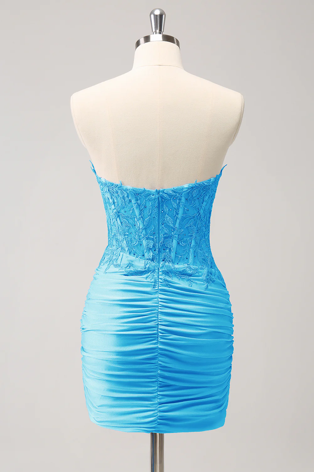Lilac Strapless Corset Pleated Tight Graduation Dress with Appliques - Image 9