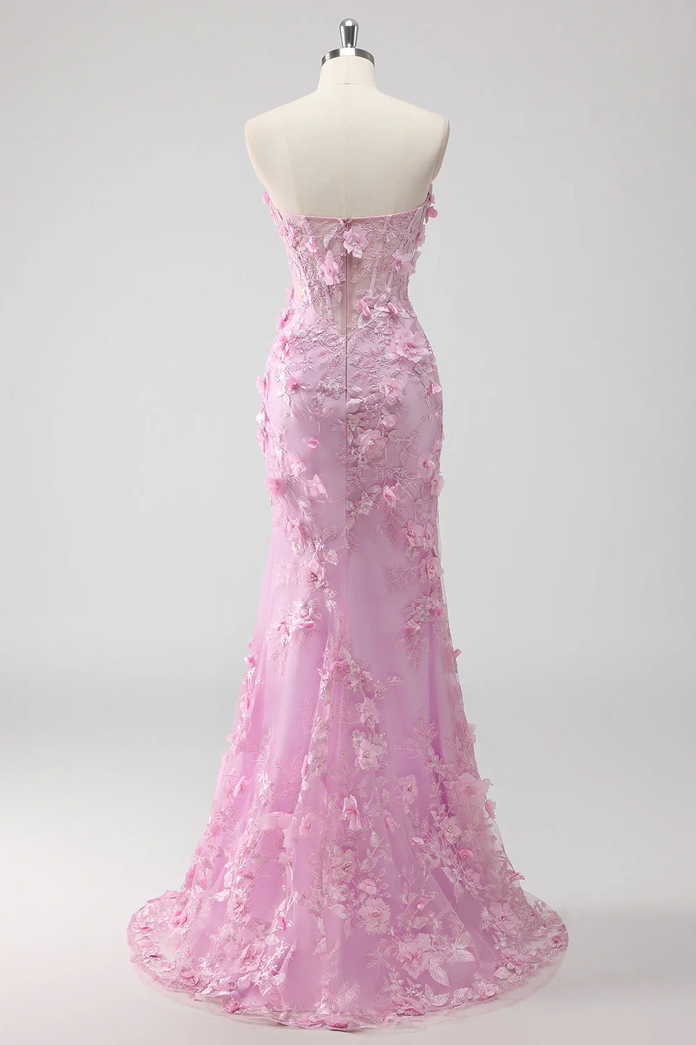 Lilac Strapless Coset Applique Mermaid Long Prom Dress with Slit - Image 2