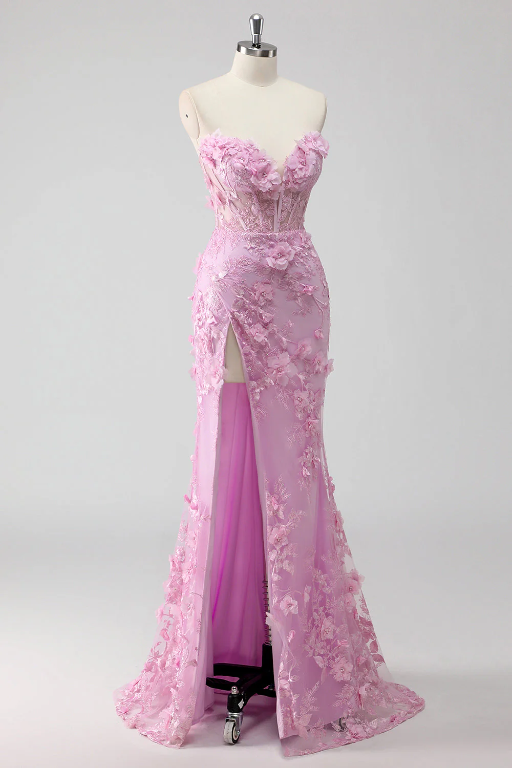 Lilac Strapless Coset Applique Mermaid Long Prom Dress with Slit - Image 3