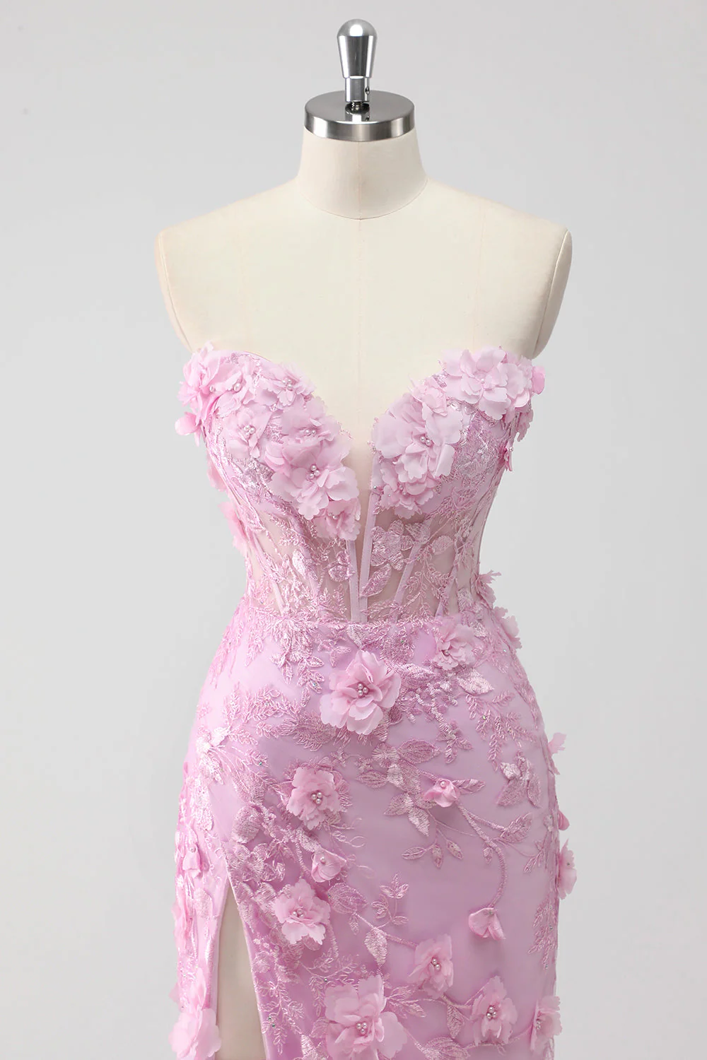 Lilac Strapless Coset Applique Mermaid Long Prom Dress with Slit - Image 4