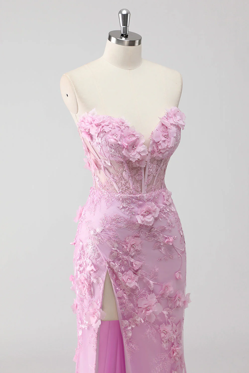 Lilac Strapless Coset Applique Mermaid Long Prom Dress with Slit - Image 6