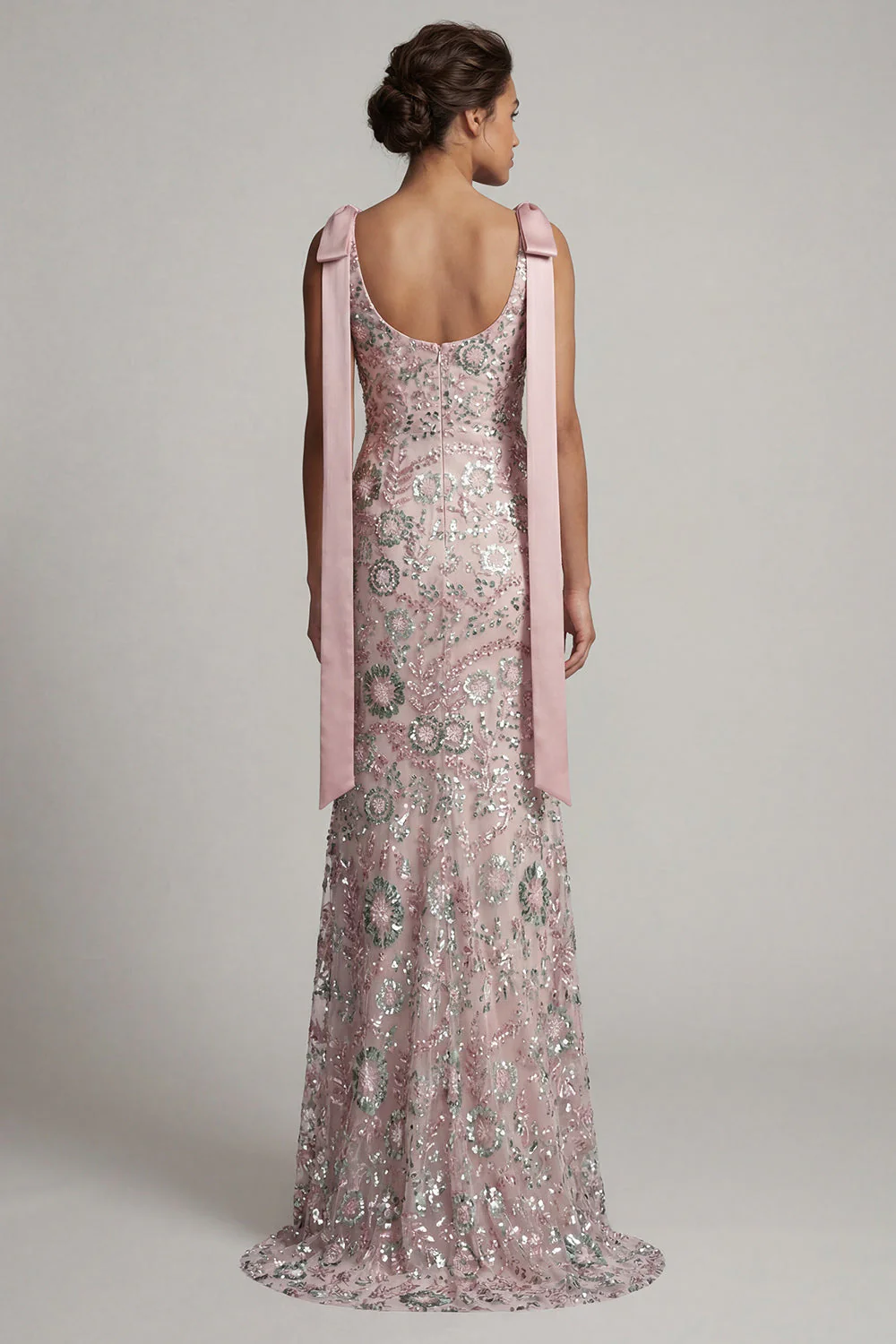 Sparkly Pink Boat Neck Mermaid Long Mother of the Bride Dress with Bows - Image 2