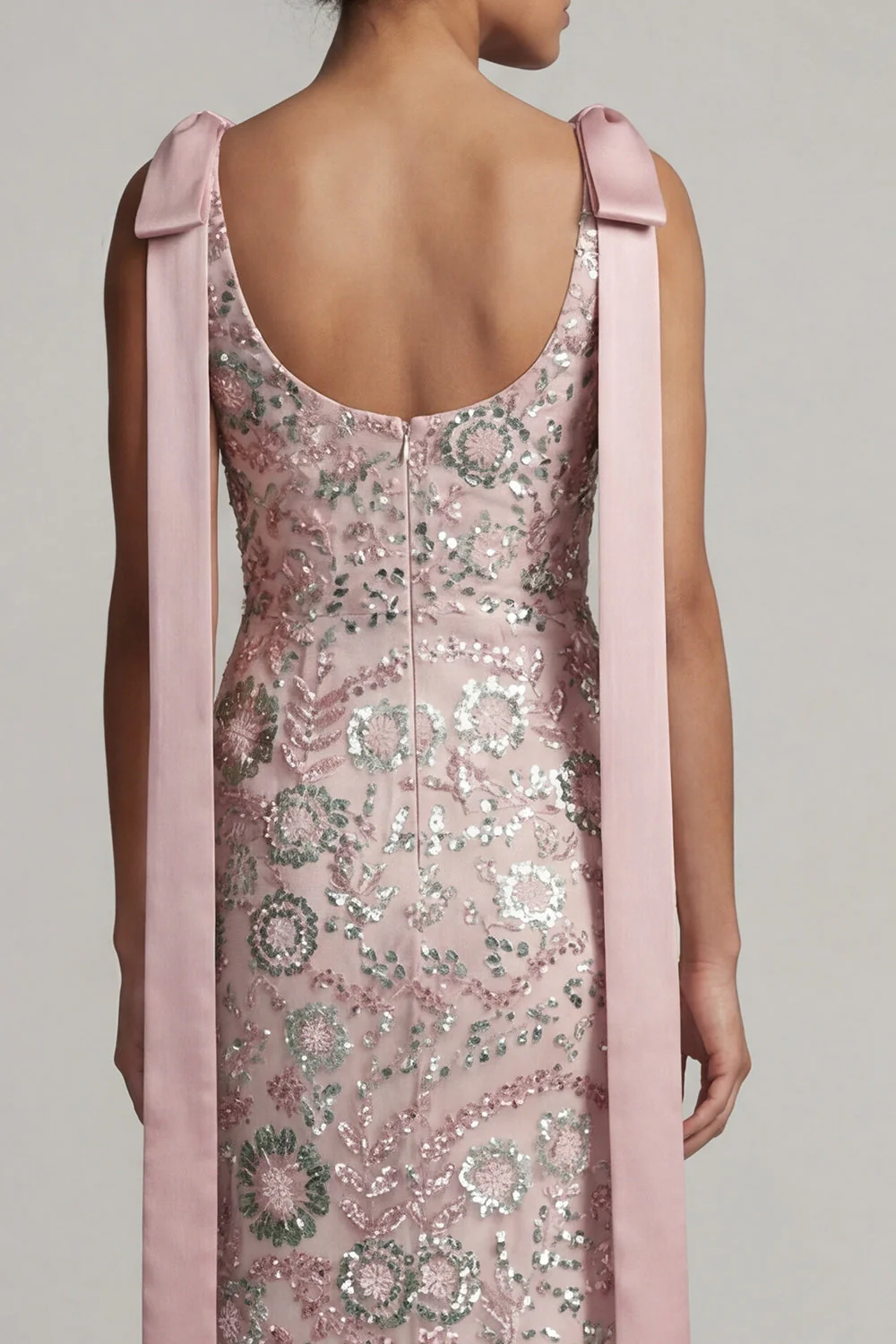 Sparkly Pink Boat Neck Mermaid Long Mother of the Bride Dress with Bows - Image 5