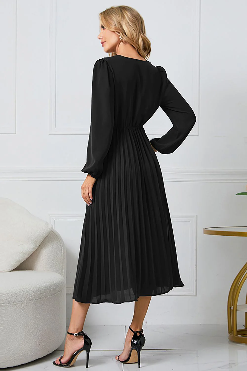 Long Sleeves Green Casual Dress with Ruffles - Image 5