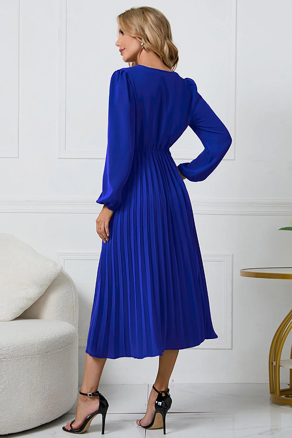 Long Sleeves Green Casual Dress with Ruffles - Image 8