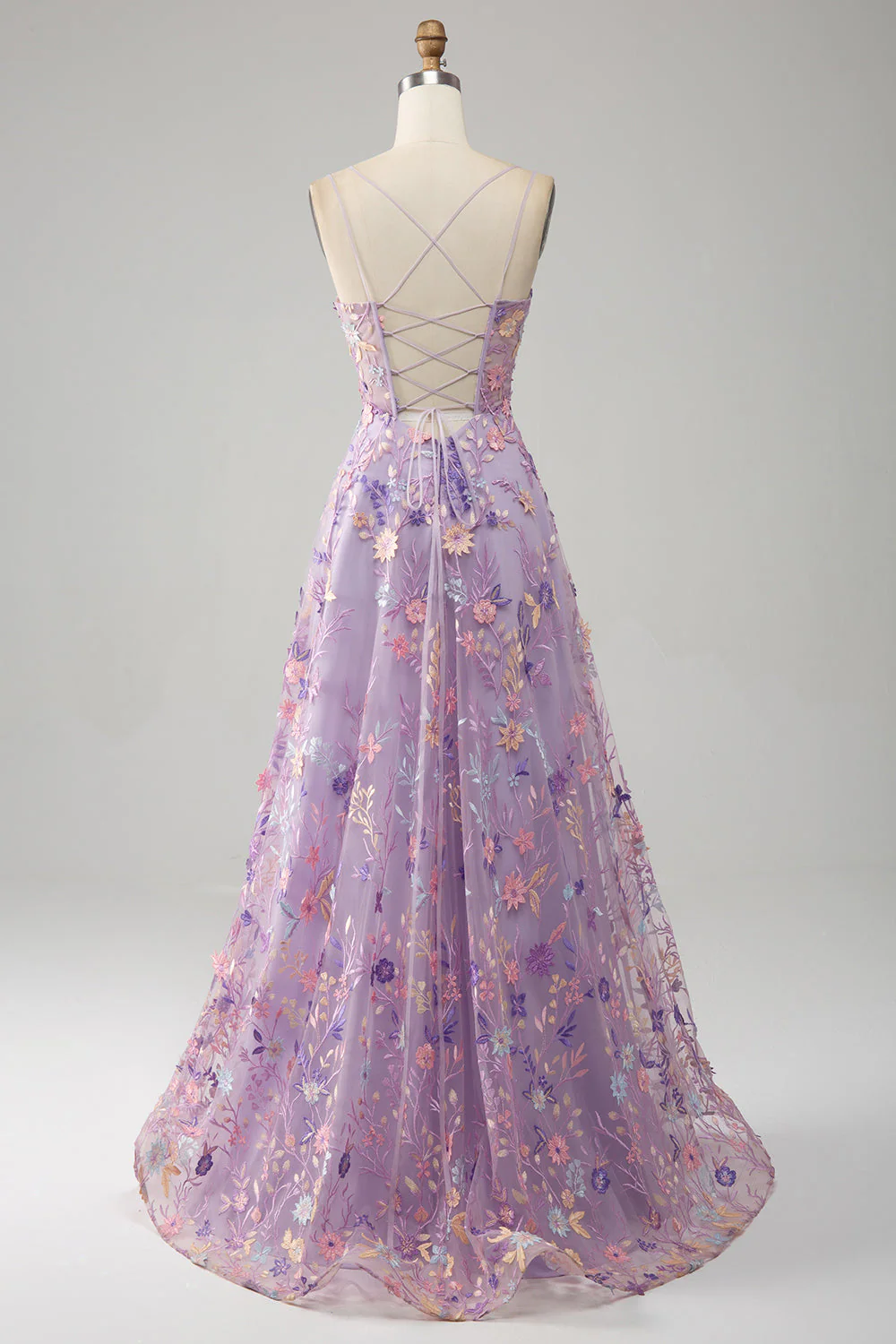 Mauve A-Line Spaghetti Straps Long Prom Dress with Appliques - Image 2
