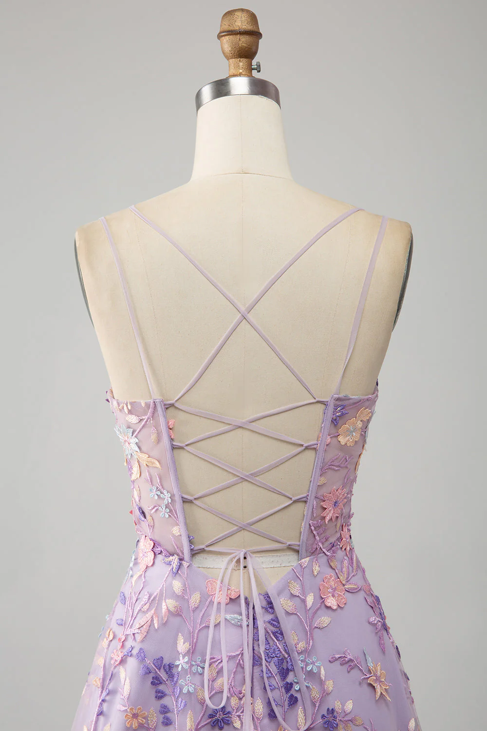 Mauve A-Line Spaghetti Straps Long Prom Dress with Appliques - Image 5