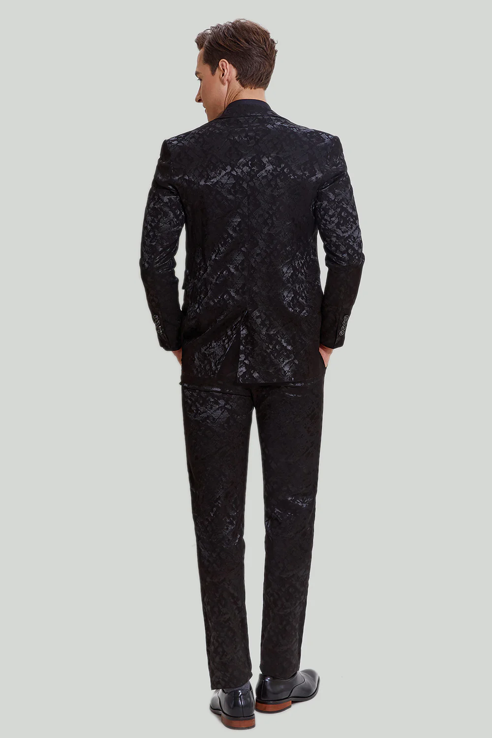 Men's Black 3-piece Jacquard Jacket Vest Pants Suit - Image 3