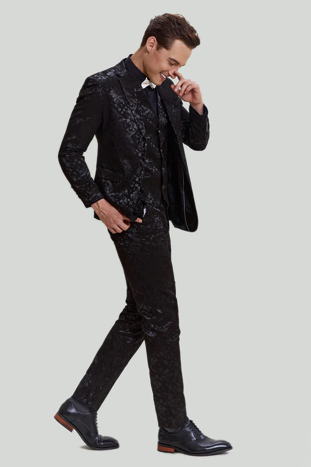 Men's Black 3-piece Jacquard Jacket Vest Pants Suit - Image 5
