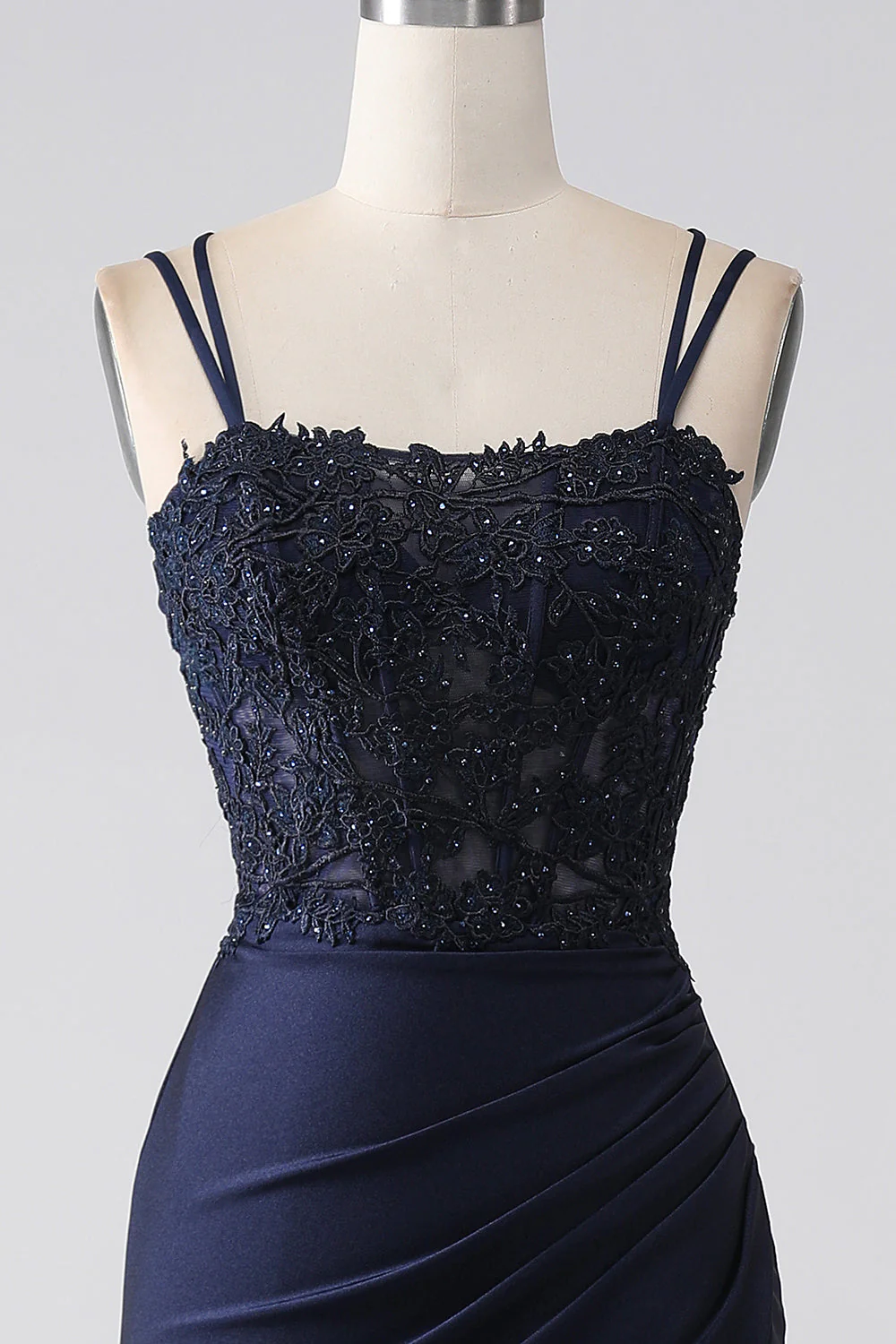 Mermaid Beaded Navy Prom Dress with Ruffles - Image 4