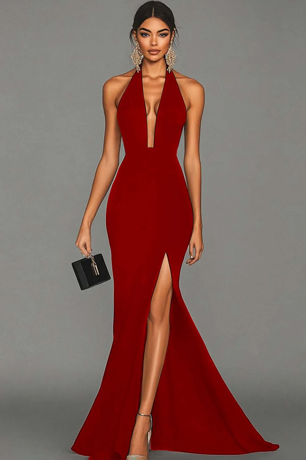 Mermaid Black Halter Satin Long Evening Dress with Slit - Image 4