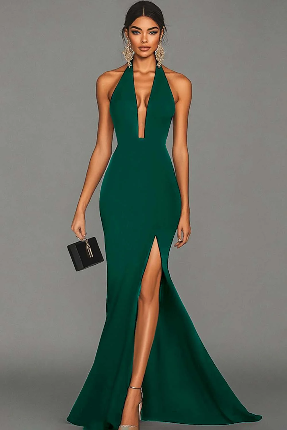 Mermaid Black Halter Satin Long Evening Dress with Slit - Image 5