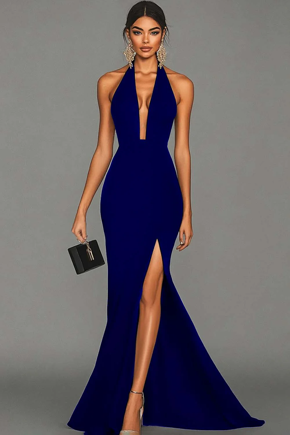 Mermaid Black Halter Satin Long Evening Dress with Slit - Image 8