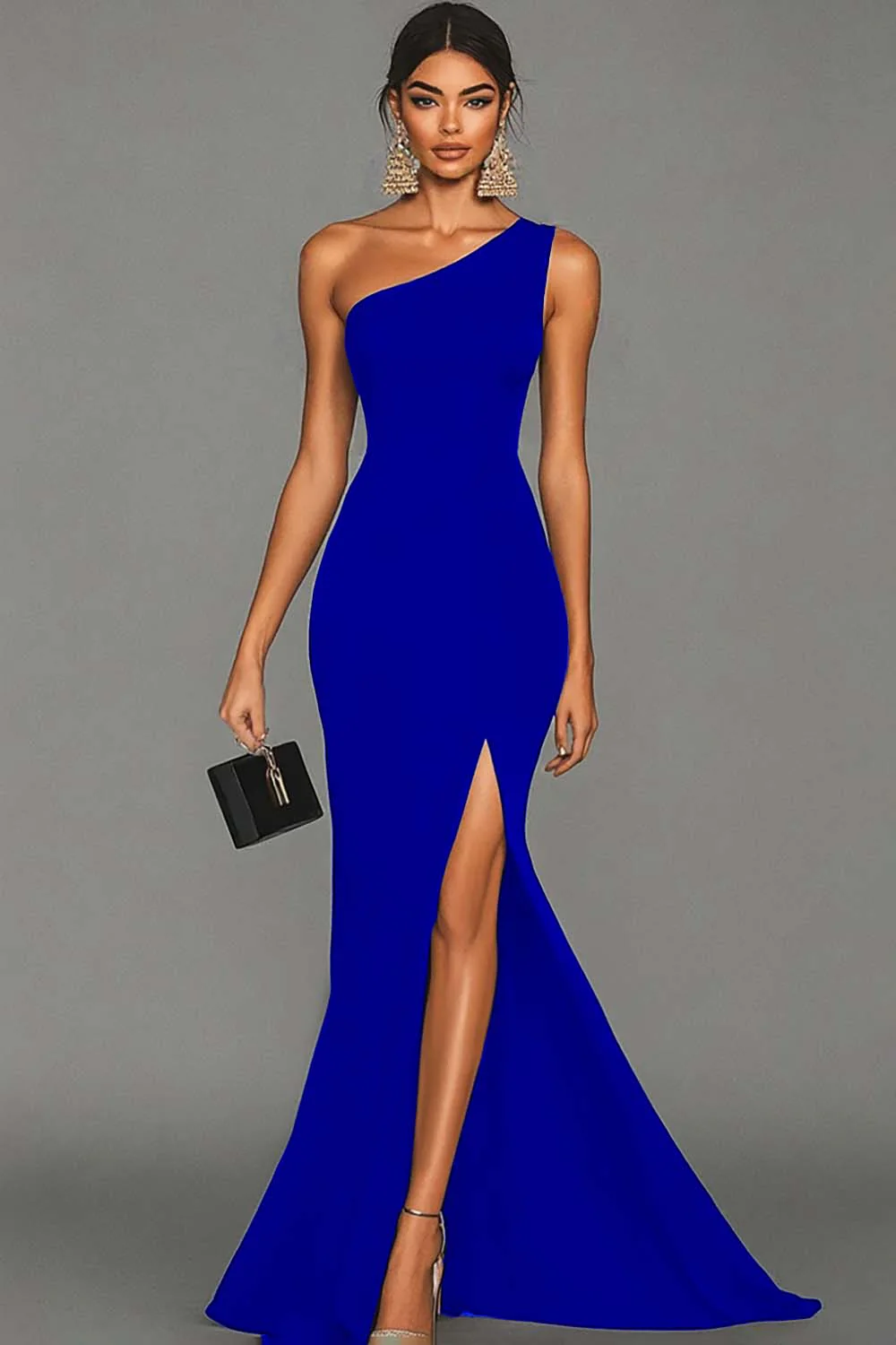 Mermaid Black One Shoulder Evening Dress with Slit - Image 3