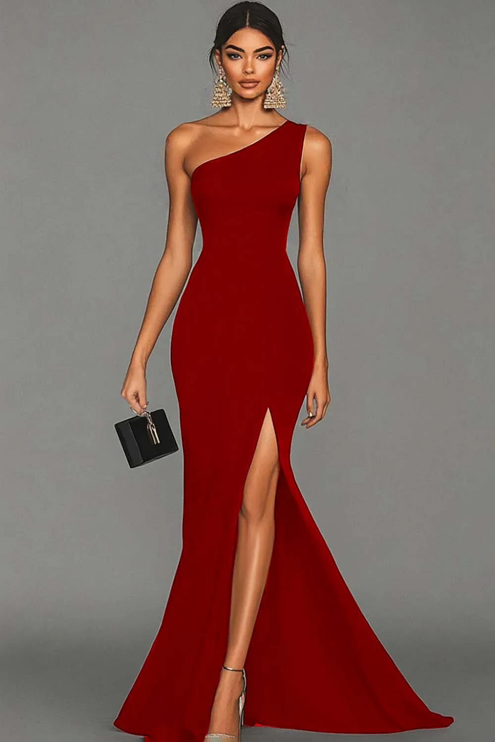 Mermaid Black One Shoulder Evening Dress with Slit - Image 4