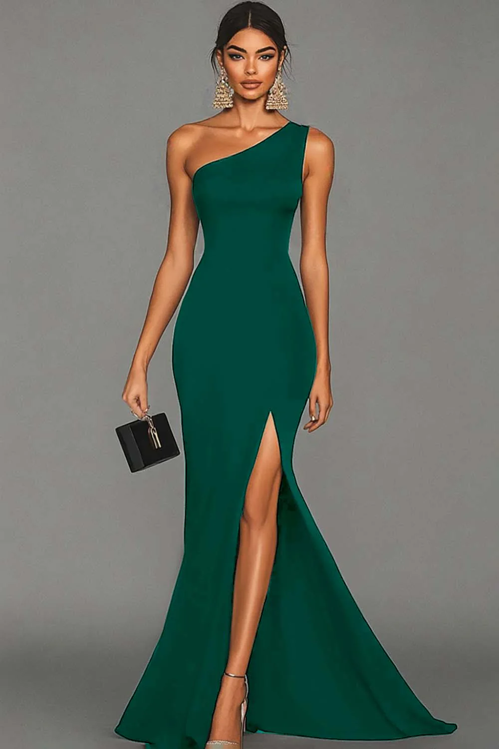 Mermaid Black One Shoulder Evening Dress with Slit - Image 5