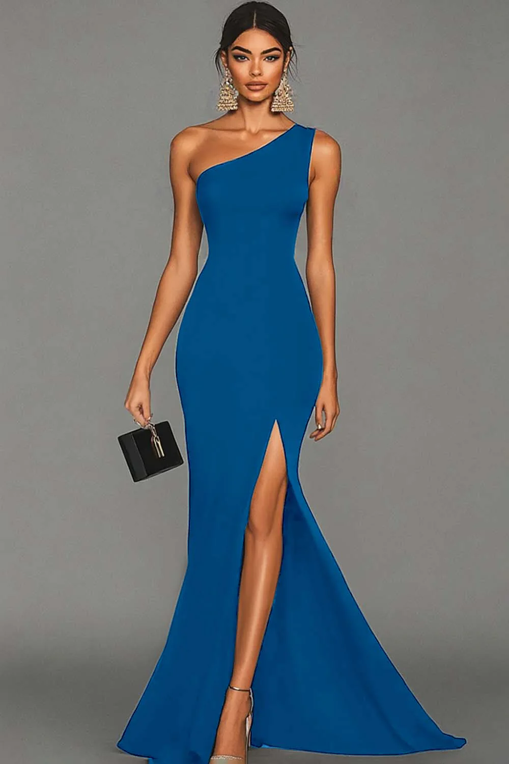 Mermaid Black One Shoulder Evening Dress with Slit - Image 6