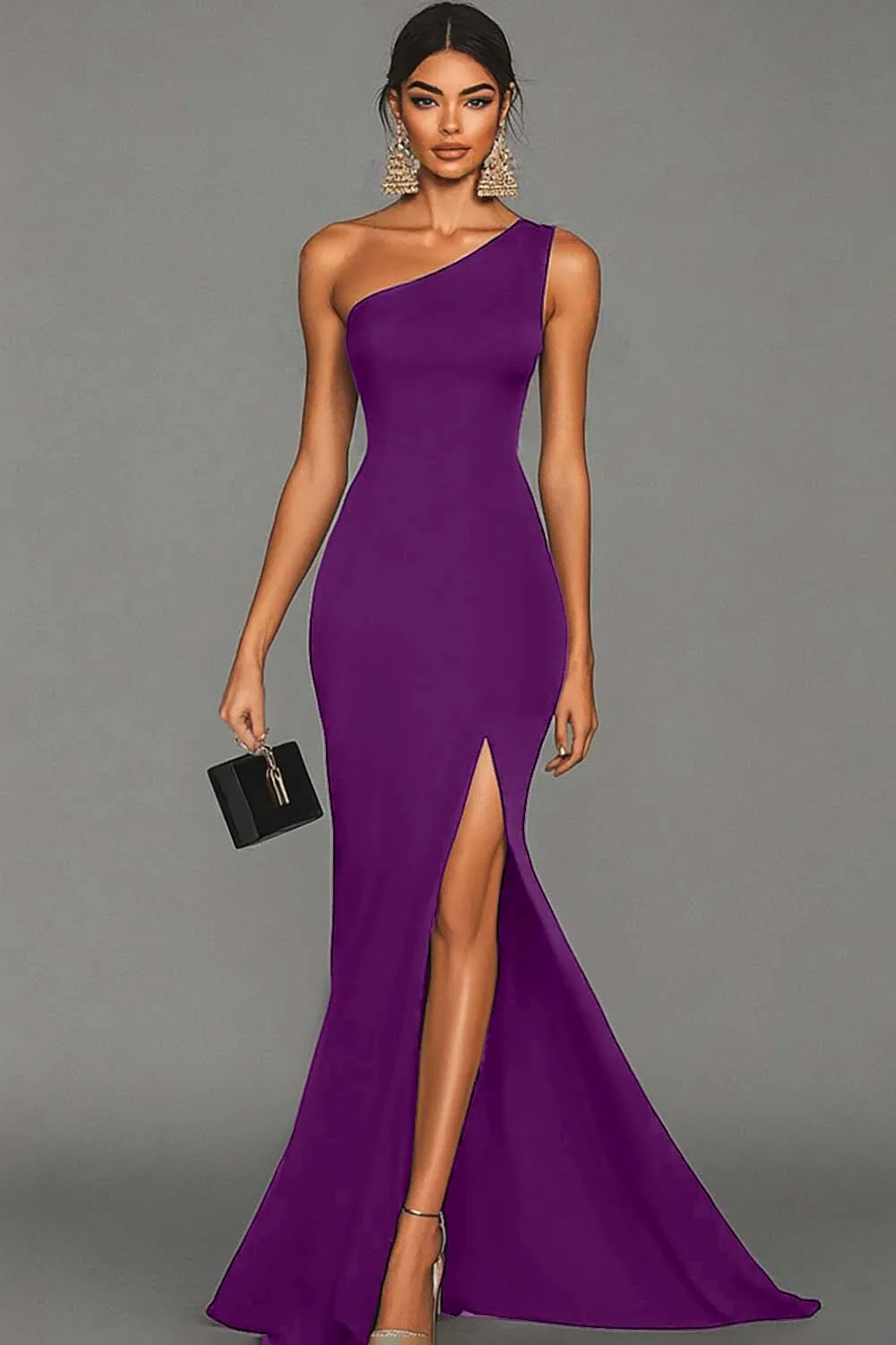 Mermaid Black One Shoulder Evening Dress with Slit - Image 7