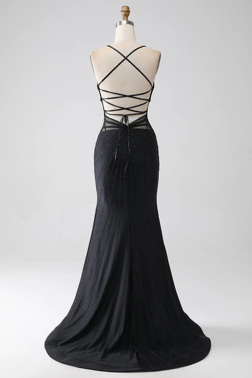 Mermaid Black Spaghetti Straps Long Prom Dress with Slit - Image 2